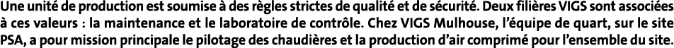 Une unité de production est soumise à des règles strictes de qualité et de sécurité  Deux filières VIGS sont associée   